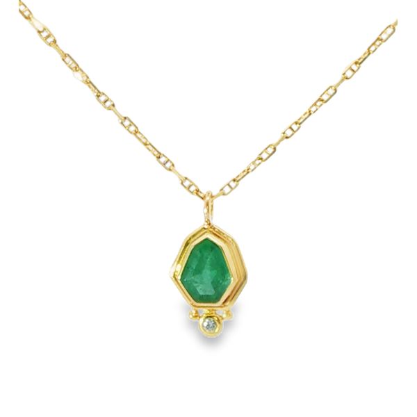 14KY Faceted Emerald and Diamond Pendant Necklace Pickens, Inc. Jewelers Atlanta, GA