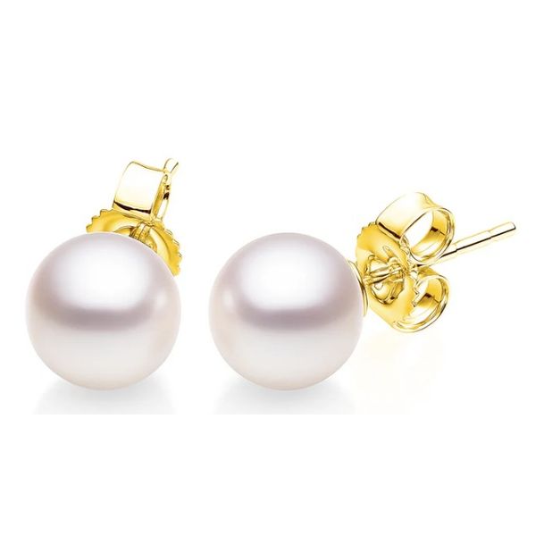 14Karat Yellow Gold Akoya Cultured Pearl Studs Earrings, 7.0mm-7.50mm Pickens, Inc. Jewelers Atlanta, GA