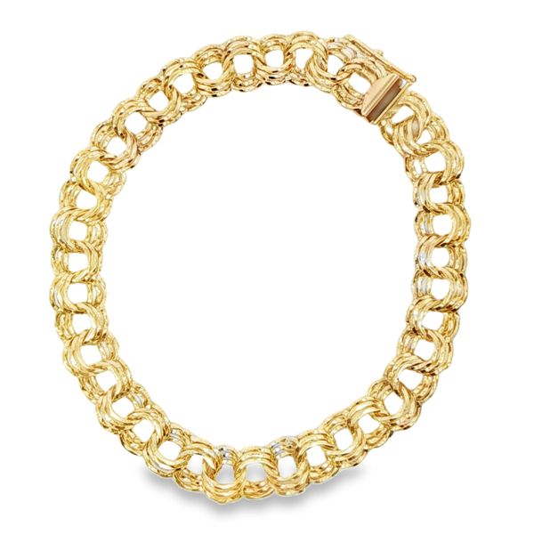 14KY Triple Curb Link Charm Bracelet, 7.5