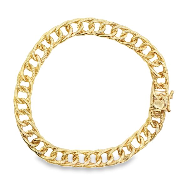 14KY Fancy Link Bracelet with Alternating Textured and Plain Links, 7.5