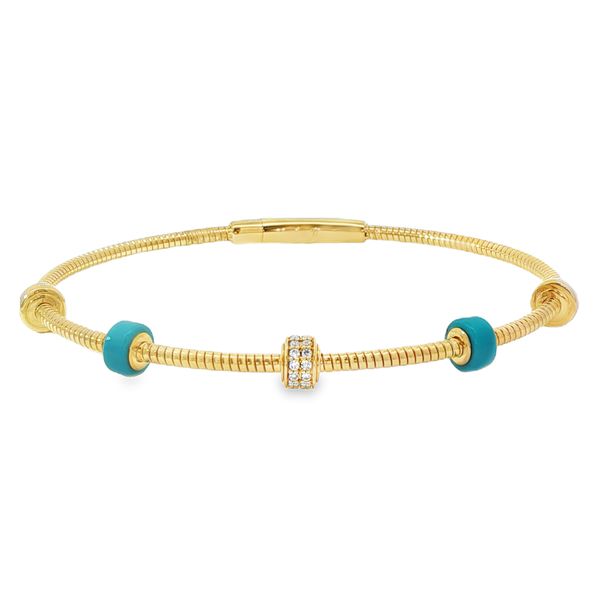 14KY Turquoise and Diamond Flexible Bangle Bracelet Pickens, Inc. Jewelers Atlanta, GA