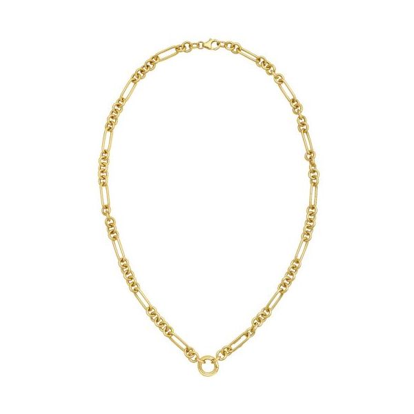 14K Fashion Figaro Charm Link Necklace, 18