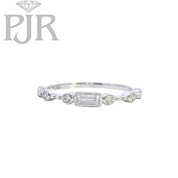 14K White Gold Bezel-Set Round and Baguette Diamond Wedding Band P.J. Rossi Jewelers Lauderdale-By-The-Sea, FL