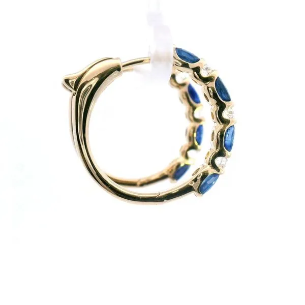 14K Yellow Gold Blue Sapphire and Diamond Hoop Earrings