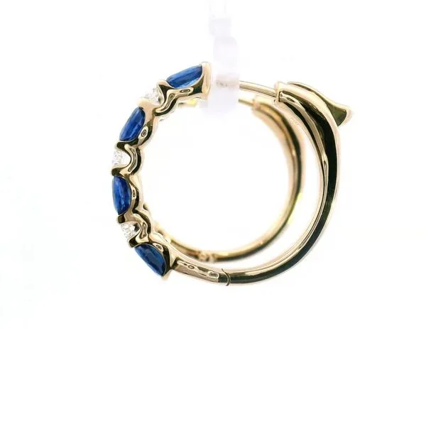 14K Yellow Gold Blue Sapphire and Diamond Hoop Earrings
