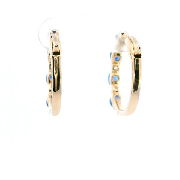 14K Yellow Gold Blue Sapphire and Diamond Hoop Earrings