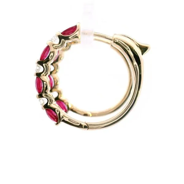 14K Yellow Gold Ruby and Diamond Hoop Earrings