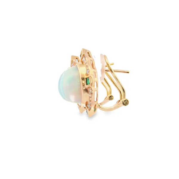 14K Yellow Gold Opal Earrings with Emeralds and Diamonds