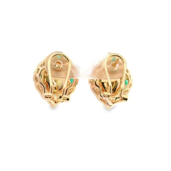 14K Yellow Gold Opal Earrings with Emeralds and Diamonds