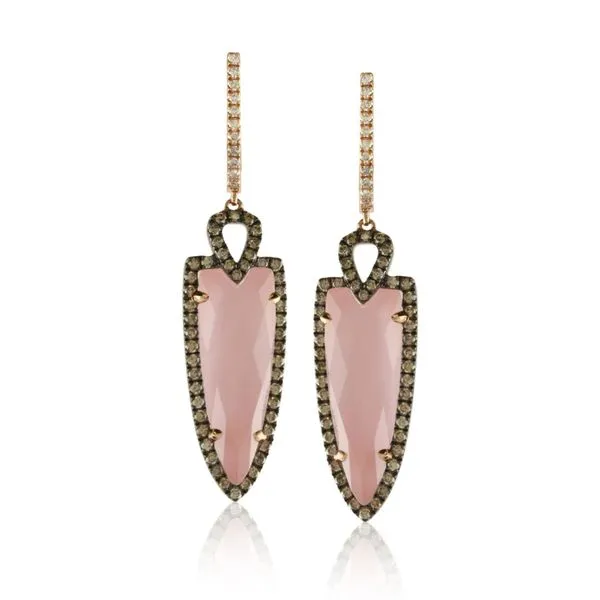 18K Rose Gold Rose Quartz and Diamond Dangle Earrings