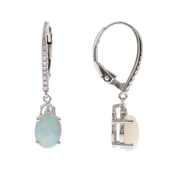 14K White Gold Ethiopian Opal and Diamond Dangle Earrings P.J. Rossi Jewelers Lauderdale-By-The-Sea, FL