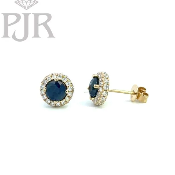 14K Yellow Gold Sapphire and Diamond Stud Earrings