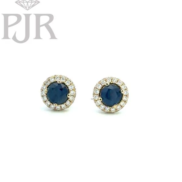 14K Yellow Gold Sapphire and Diamond Stud Earrings