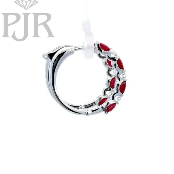 14K White Gold Ruby and Diamond Hoop Earrings