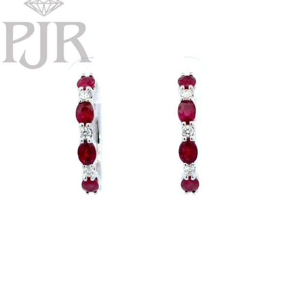 14K White Gold Ruby and Diamond Hoop Earrings