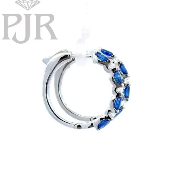 14K White Gold Oval Sapphire and Round Diamond Hoop Earrings