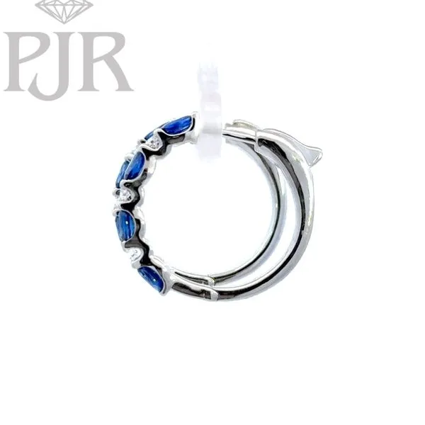 14K White Gold Oval Sapphire and Round Diamond Hoop Earrings