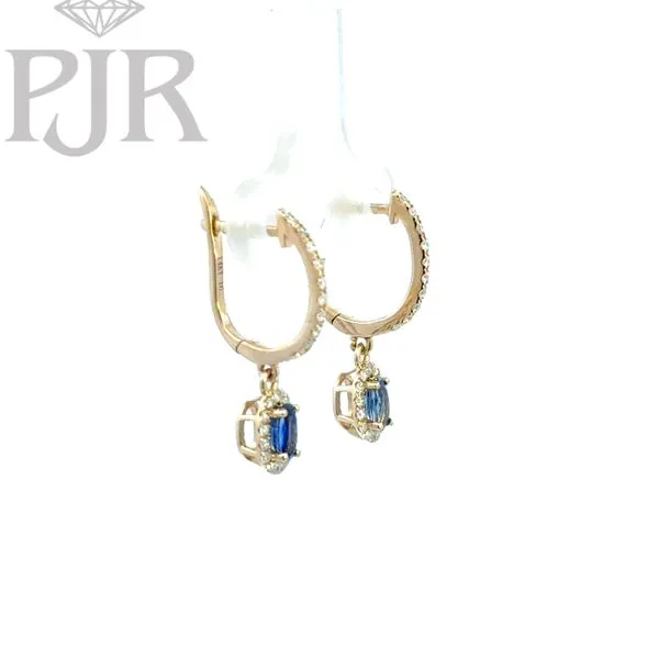 14K Yellow Gold Oval Blue Sapphire and Diamond Halo Drop ...