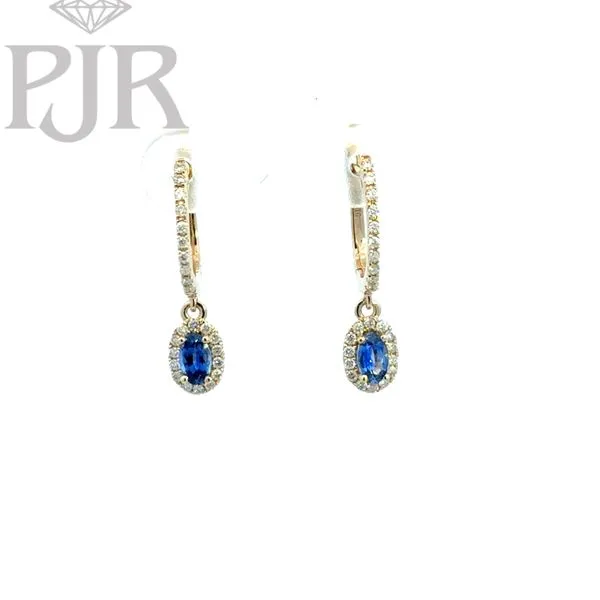 14K Yellow Gold Oval Blue Sapphire and Diamond Halo Drop ...