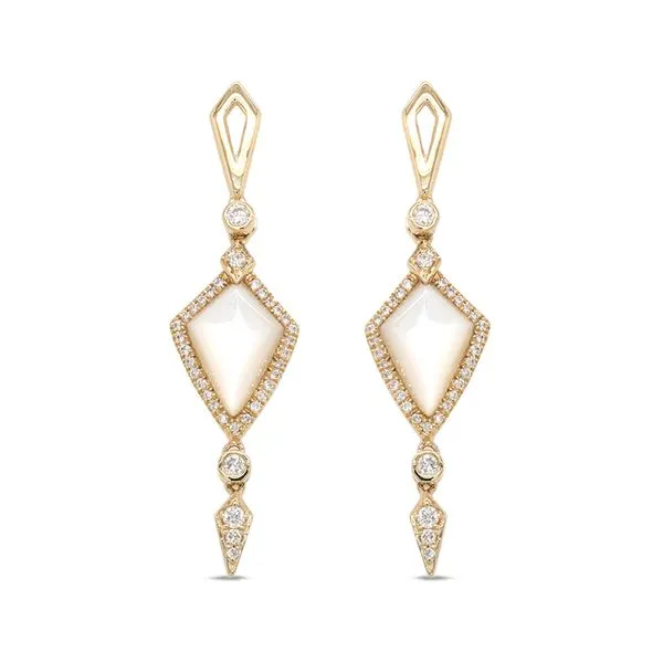 14K Yellow Gold Mother-of-Pearl Drop Earrings with Diamonds P.J. Rossi Jewelers Lauderdale-By-The-Sea, FL