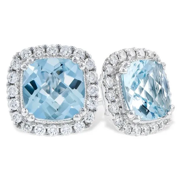 14K White Gold Aquamarine and Diamond Post Earrings