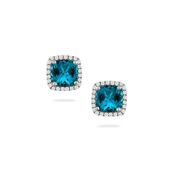 18K White Gold London Blue Topaz and Diamond Stud Earrings