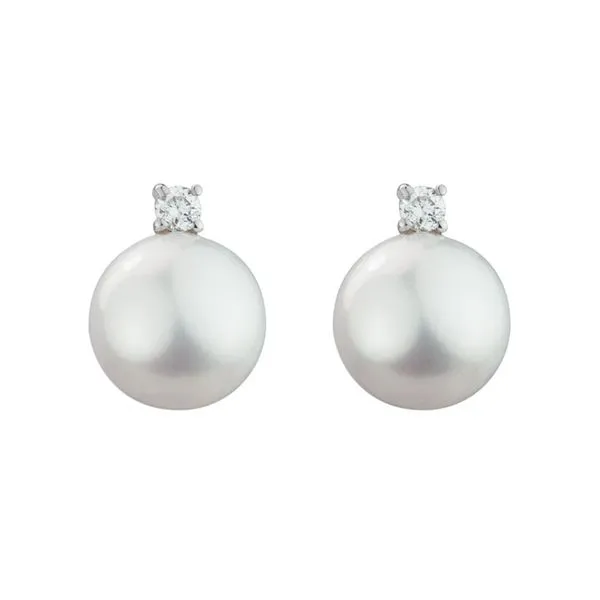 14K White Gold Pearl and Diamond Stud Earrings P.J. Rossi Jewelers Lauderdale-By-The-Sea, FL