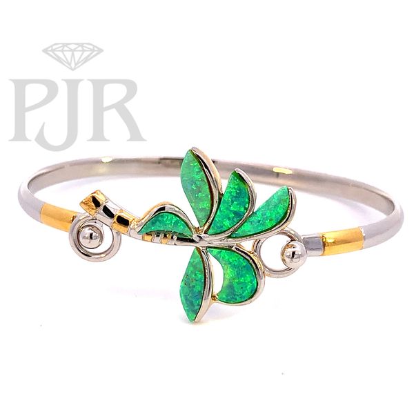 Sterling Silver and 18Kt Island Palm Tree Bracelet Topper with Green Opal Image 2 P.J. Rossi Jewelers Lauderdale-By-The-Sea, FL