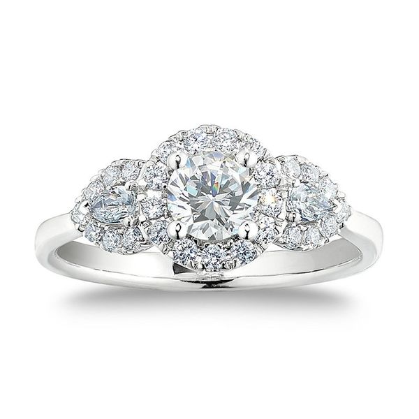 14K White Gold Diamond Engagement/Three Stone Ring With Round Halo Center Puckett's Fine Jewelry Benton, KY