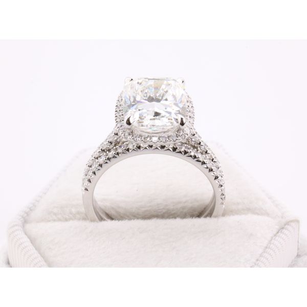 14K White Gold Elongated Cushion Lab-Grown Diamond Engagement Ring and Band Set Image 3 Puckett's Fine Jewelry Benton, KY