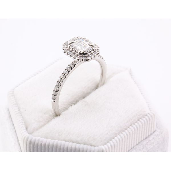 14K White Gold Emerald Cut Natural Diamond Halo Engagement Ring Image 2 Puckett's Fine Jewelry Benton, KY