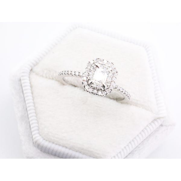 14K White Gold Emerald Cut Natural Diamond Halo Engagement Ring Puckett's Fine Jewelry Benton, KY