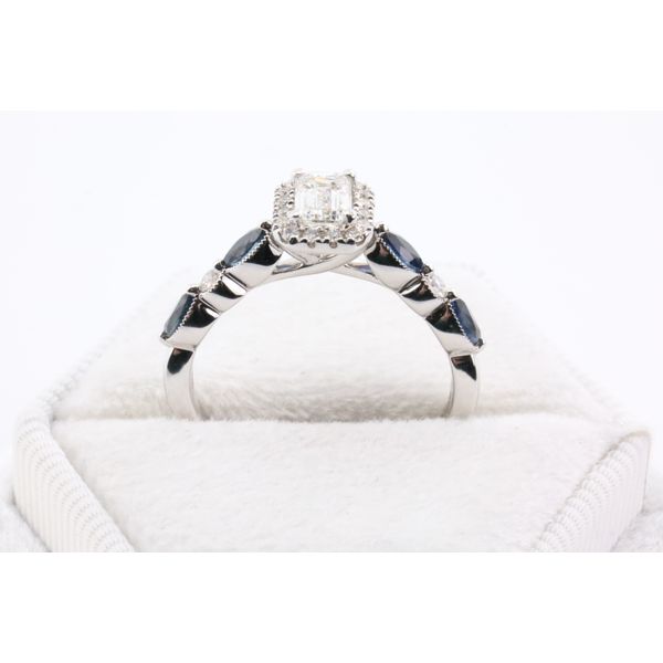 14K White Gold Emerald Cut Natural Diamond & Sapphire Halo Engagement Ring Image 3 Puckett's Fine Jewelry Benton, KY