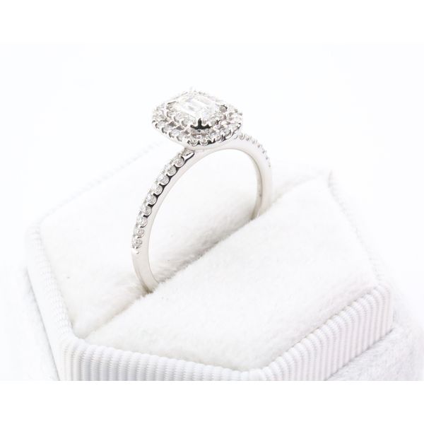14K White Gold Emerald Cut Natural Diamond Halo Engagement Ring Image 2 Puckett's Fine Jewelry Benton, KY