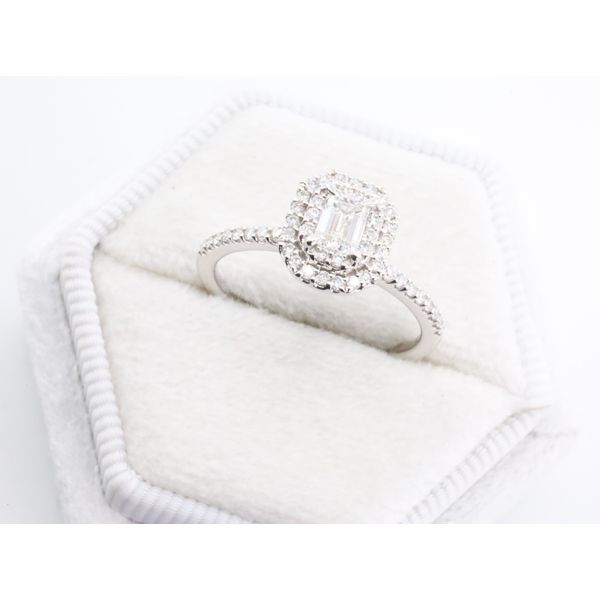 14K White Gold Emerald Cut Natural Diamond Halo Engagement Ring Puckett's Fine Jewelry Benton, KY