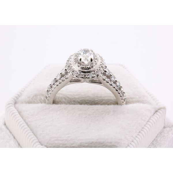 14K White Gold Natural Diamond Oval Double Halo Engagement Ring Image 3 Puckett's Fine Jewelry Benton, KY