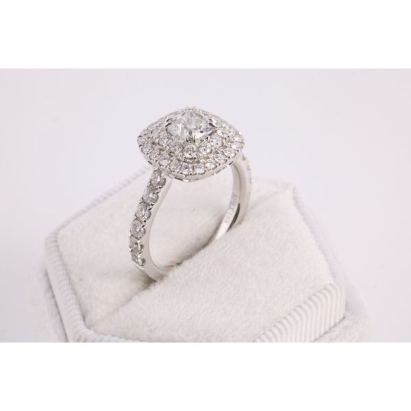 14K White Gold Natural Diamond Cushion Halo Ring Image 2 Puckett's Fine Jewelry Benton, KY
