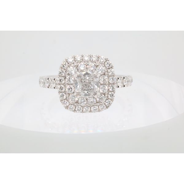 14K White Gold Natural Diamond Cushion Halo Ring Puckett's Fine Jewelry Benton, KY