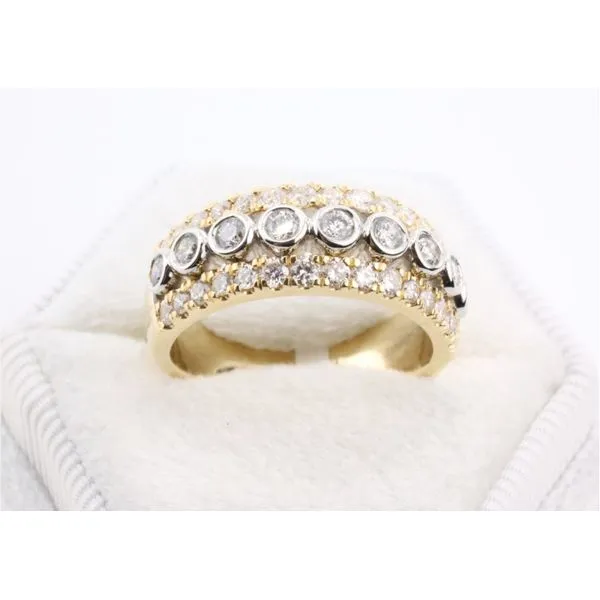 14K White and Yellow Gold Three-Row Diamond Band Image 3 Puckett's Fine Jewelry Benton, KY