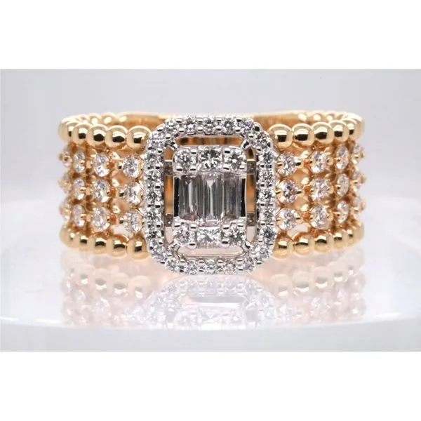 14KY Wide Beaded Band With Baguette Halo Center Puckett's Fine Jewelry Benton, KY