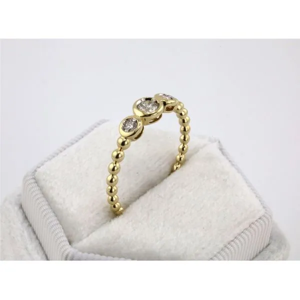 14K Yellow Gold 3-Stone Diamond Ring, Bezel Set With Beaded Shank Image 2 Puckett's Fine Jewelry Benton, KY