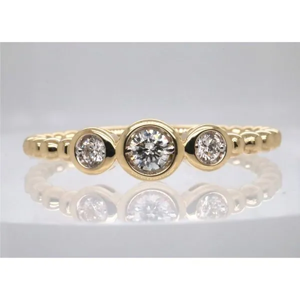 14K Yellow Gold 3-Stone Diamond Ring, Bezel Set With Beaded Shank Puckett's Fine Jewelry Benton, KY