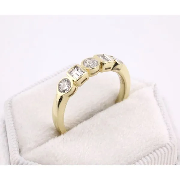 14K Yellow Gold Five-Stone Diamond Bezel Band with Baguette & Round Diamonds Image 2 Puckett's Fine Jewelry Benton, KY