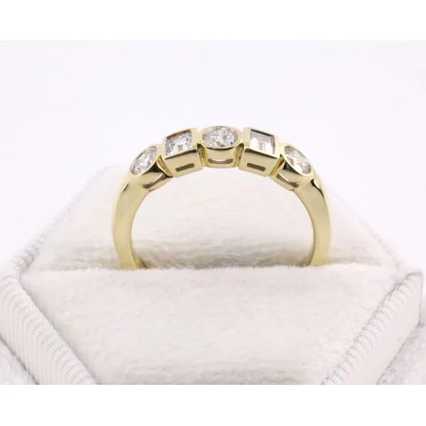 14K Yellow Gold Five-Stone Diamond Bezel Band with Baguette & Round Diamonds Image 3 Puckett's Fine Jewelry Benton, KY