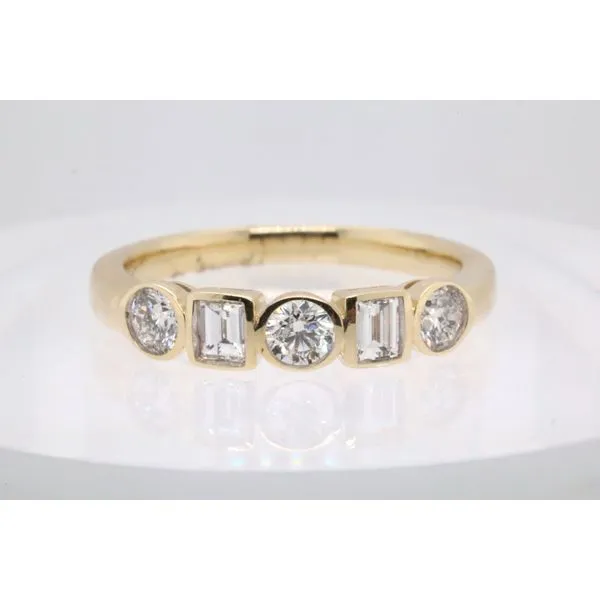 14K Yellow Gold Five-Stone Diamond Bezel Band with Baguette & Round Diamonds Puckett's Fine Jewelry Benton, KY
