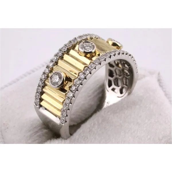 14K Yellow & White Gold Wide Tapered Diamond Band with Textured Center Image 2 Puckett's Fine Jewelry Benton, KY