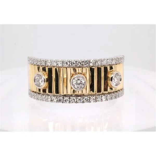 14K Yellow & White Gold Wide Tapered Diamond Band with Textured Center Puckett's Fine Jewelry Benton, KY