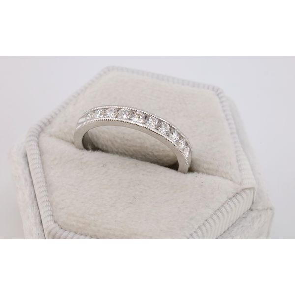 14K White Gold Diamond Channel Set Band with Milgrain Edges Image 2 Puckett's Fine Jewelry Benton, KY