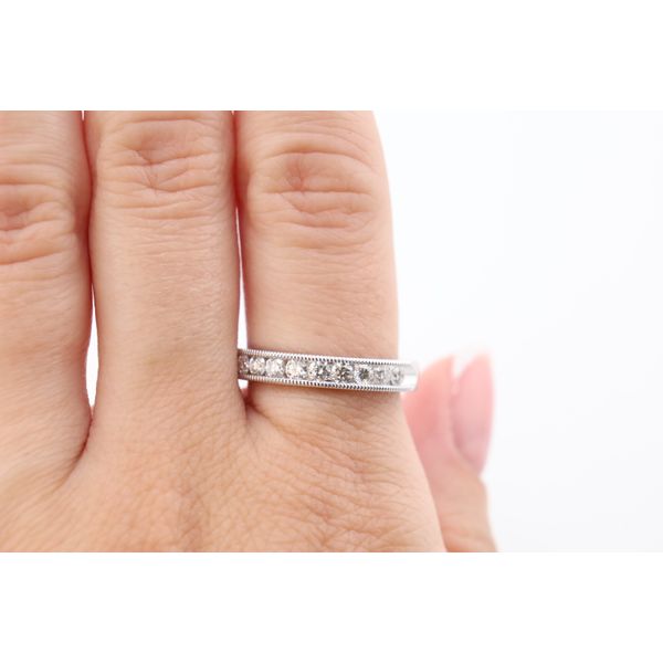 14K White Gold Diamond Channel Set Band with Milgrain Edges Image 3 Puckett's Fine Jewelry Benton, KY