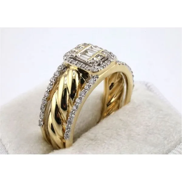 14K Two Tone Diamond Fashion Ring with Swirl Center Band Image 2 Puckett's Fine Jewelry Benton, KY